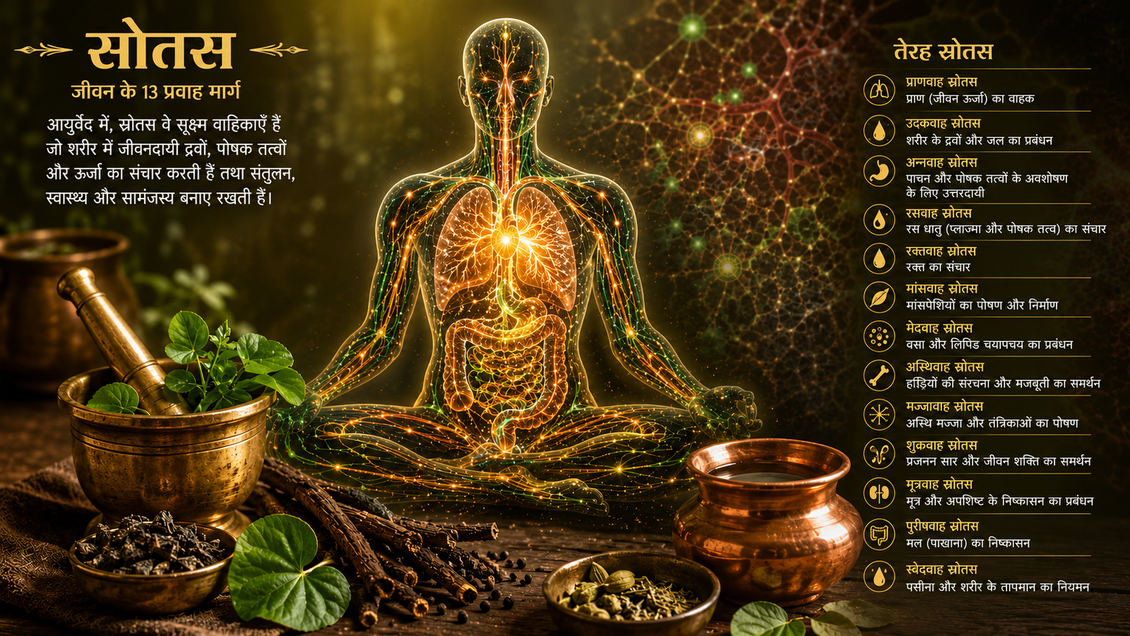 13 strotas of Ayurveda