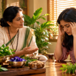 A Ayurveda Practitioner guiding a stressed girl