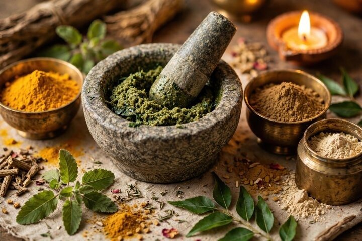 आयुर्वेद (Ayurveda) —सनातन आरोग्यता का आधार Ayurveda kharal and herbs