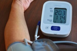 BP meter showing reading of a person