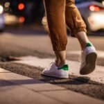 A woman walking in the night outside