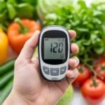 Sugar machine in a hand with vegetables behind