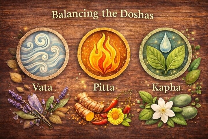 त्रिदोष सिद्धांत (वात, पित्त, कफ): अपनी प्रकृति कैसे पहचानें? Tridosha principle of Ayurveda infographic