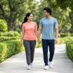 A happy indian couple walking in the park