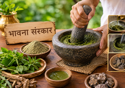 ayurvedic herbal grinding ritual Bhavana Samskara